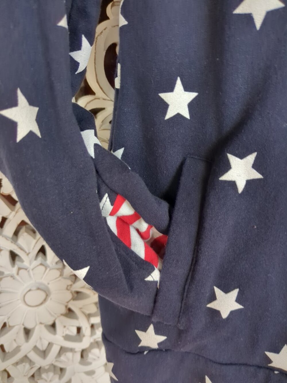 Stars and Stripes Double Hooded Long Sleeve Sweat Shirt - Picture 4 of 16